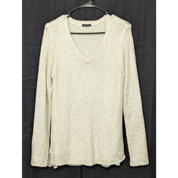 APT. 9! CREAM W/GOLD MINI SEQUINS DROP TAIL "BLOUSE" SWEATER! SZ M - Picture 2 of 8